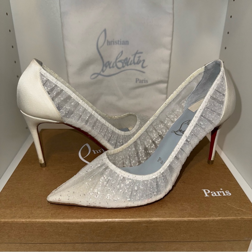 Christian Louboutin Kate Draperia 85 mm Pumps White Silver 36